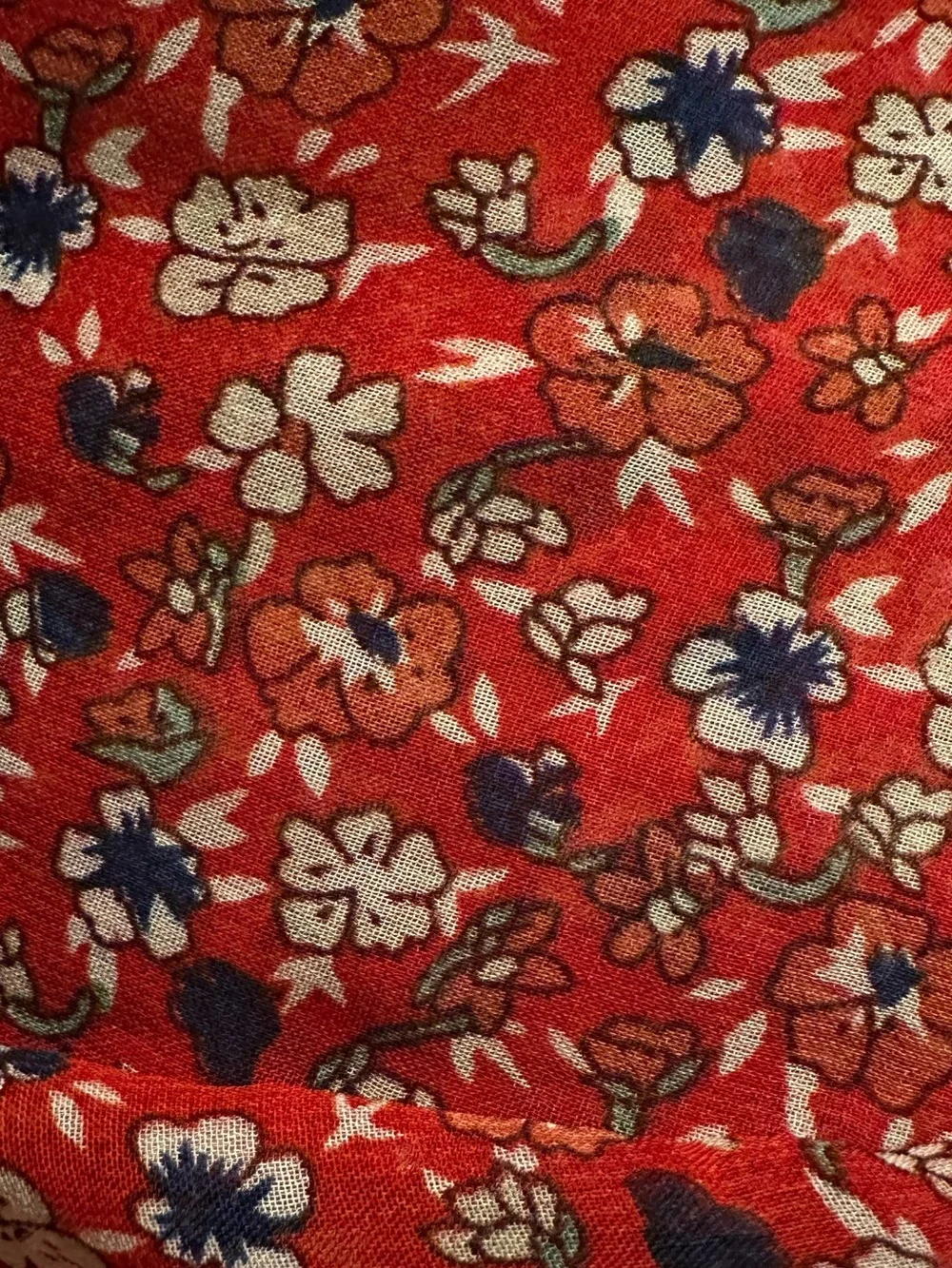 Red Floral Sheer Maxi Dress Boho Beach Cover-Up Tie Waist Size L